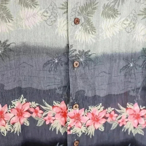 Havana Jack's Cafe 100% Silk Hawaiian button down shirt palm trees floral - Picture 8 of 16